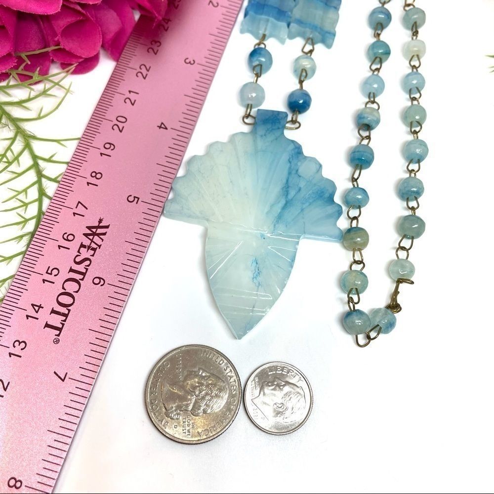 VINTAGE⚜️Genuine Teal Quartz Carved Gem Necklace - Picture 9 of 12